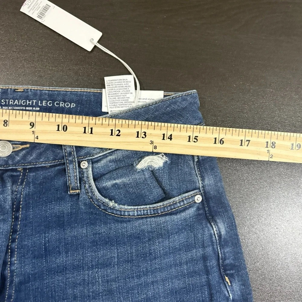 CHICOS WOMENS JEANS SIZE 0.5R US SIZE 6R  CROP HIGH RISE STRAIGHT LEG DISTRESSED - Picture 8 of 12